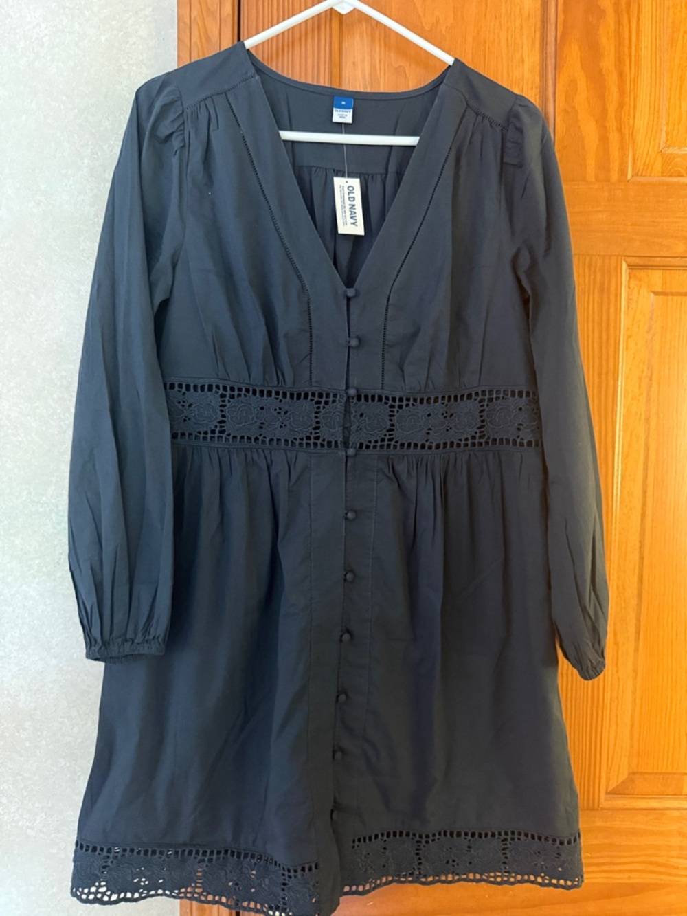 Old Navy Blue Long Sleeve V-Neck Dress with Crochet Trim